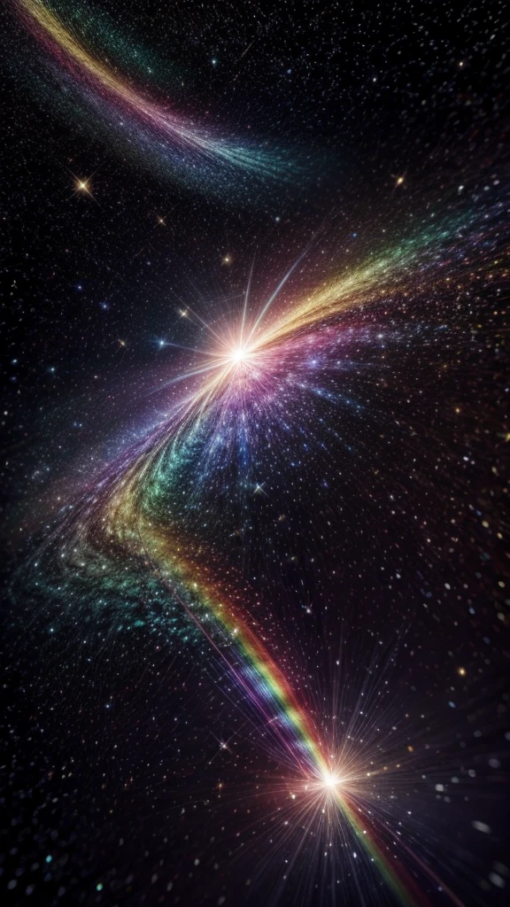 star shattering into a bright rainbow 