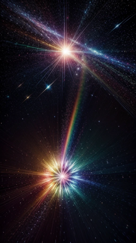 star shattering into a bright rainbow 