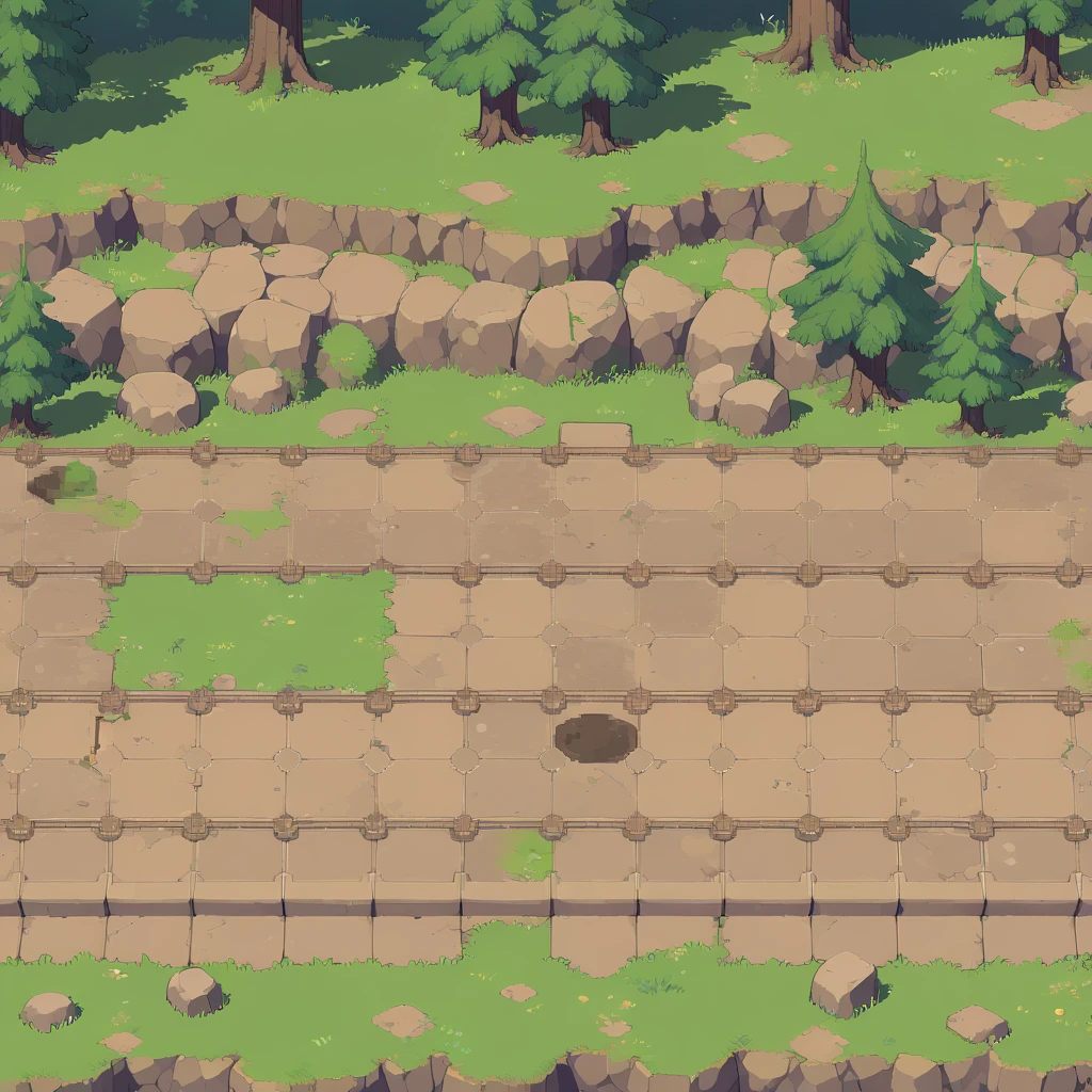 retro video game style,pixelated, vibrant pastel colors,8-bit characters,blocky shapes,sharp lines,detailed shading,classic gaming vibe,nostalgic atmosphere,classic arcade games,masterpiece:1.2,ultra-detailed,illustration style, 2d texture, stone texture, 4 k seamless mud texture, video game texture, dirt texture, tileset, game tiles, grass, 3/4th perspective trees, 3/4th perspective tileable rock texture, 3/4th perspective tileable cliff formations, tileable trees, topdown view, game texture, game art, tileable texture, very detailed cliff texture, intricate stones, top down view, 3/4th perspective, arena tiles, tiles, tileable tiles