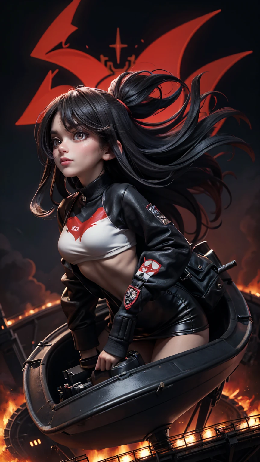 vector cartoon poster of an extremely fast rollercoaster with screaming girls riding it, on the right side there is "THEITER's FOLISIONالتزام Named CARDHEAD_dj" and below in small letters next to them "Lcrast". The background color should be red, the overall atmosphere is dark, gloomy, the theme focuses around stock market crash and falling Jeoppersa mediums ide as stock charts