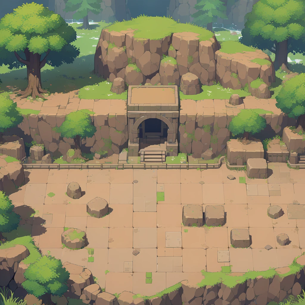 retro video game style,pixelated, vibrant pastel colors,8-bit characters,blocky shapes,sharp lines,detailed shading,classic gaming vibe,nostalgic atmosphere,classic arcade games,masterpiece:1.2,ultra-detailed,illustration style, 2d texture, stone texture, 4 k seamless mud texture, video game texture, dirt texture, tileset, game tiles, grass, 3/4th perspective trees, 3/4th perspective tileable rock texture, 3/4th perspective tileable cliff formations, tileable trees, topdown view, game texture, game art, tileable texture, very detailed cliff texture, intricate stones, top down view, 3/4th perspective, arena tiles, tiles, tileable tiles