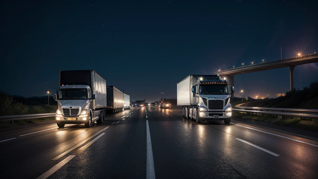 car chasing truck on a highway at night