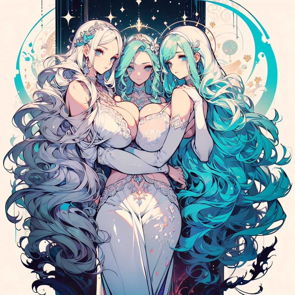((masterpiece, best quality)), Delicate face,Snake Woman,whole body,Perfect body proportions,Long legs,((Long wavy hair)), ((Half of her hair is white,The other half is cyan,Available in two colors)),beautiful eyes,Fantasy style,White background,transparent,Sex bikini,Lace,