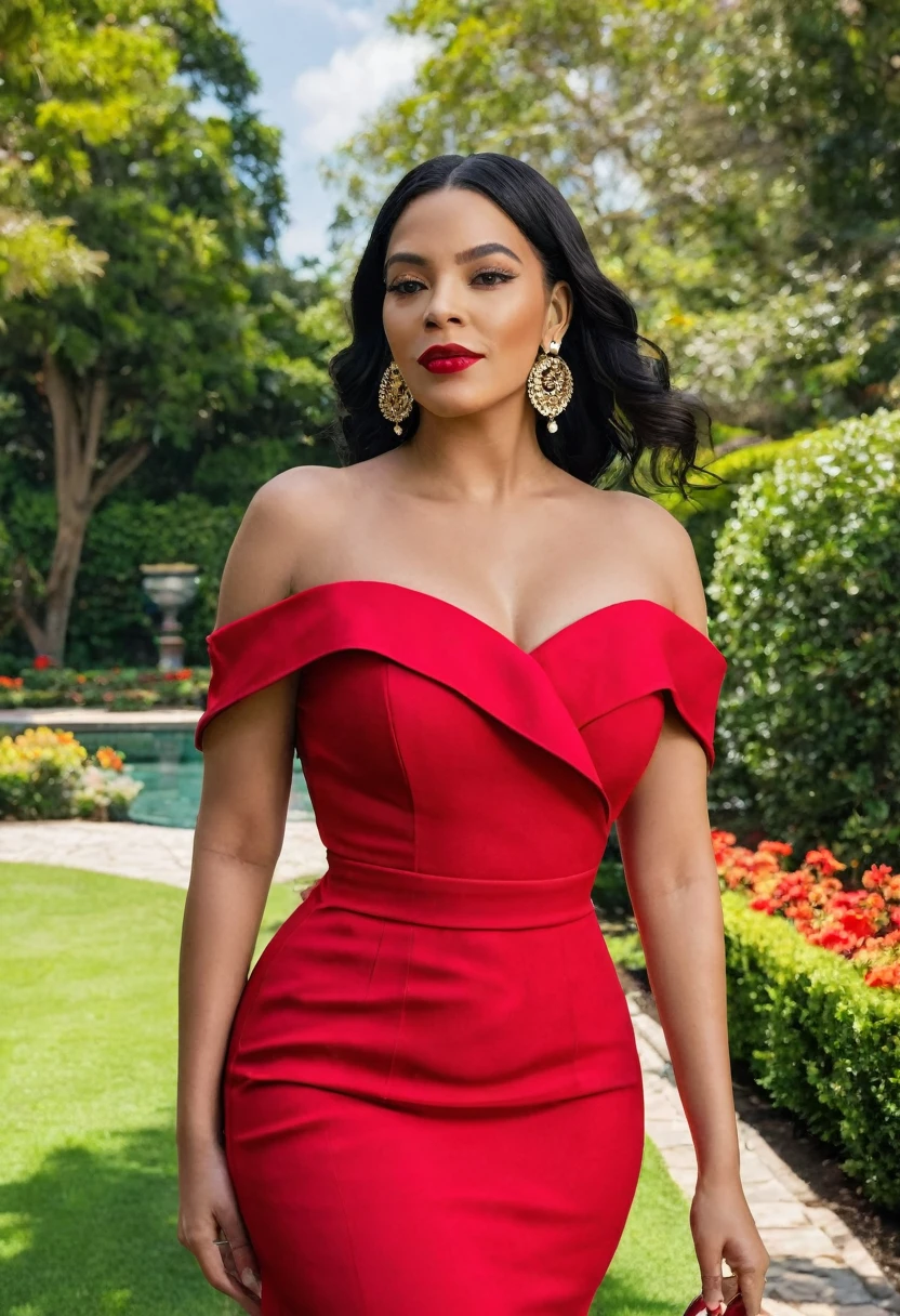 📸 Captured during a sunlit afternoon, showcasing my well-defined silhouette (36-inch bust, 32-inch waist, 34-inch hips) in a stunning Western dress that perfectly highlights every curve. Confidence is the best outfit, and today, I'm wearing it with pride. Swipe left to see more!

👗 Dress: A form-fitting, elegant midi dress in bold red, accentuating the figure and adding a touch of sophistication.
🌞 Location: A picturesque garden, with vibrant flowers and greenery enhancing the overall aesthetic.
💄 Makeup: Subtle yet glamorous, with a focus on natural beauty and a pop of red lipstick to match the dress.
👠 Accessories: Classic nude heels, a delicate necklace, and minimalistic earrings to complete the look.
Hair : long hair , black hair cascades down her shoulder