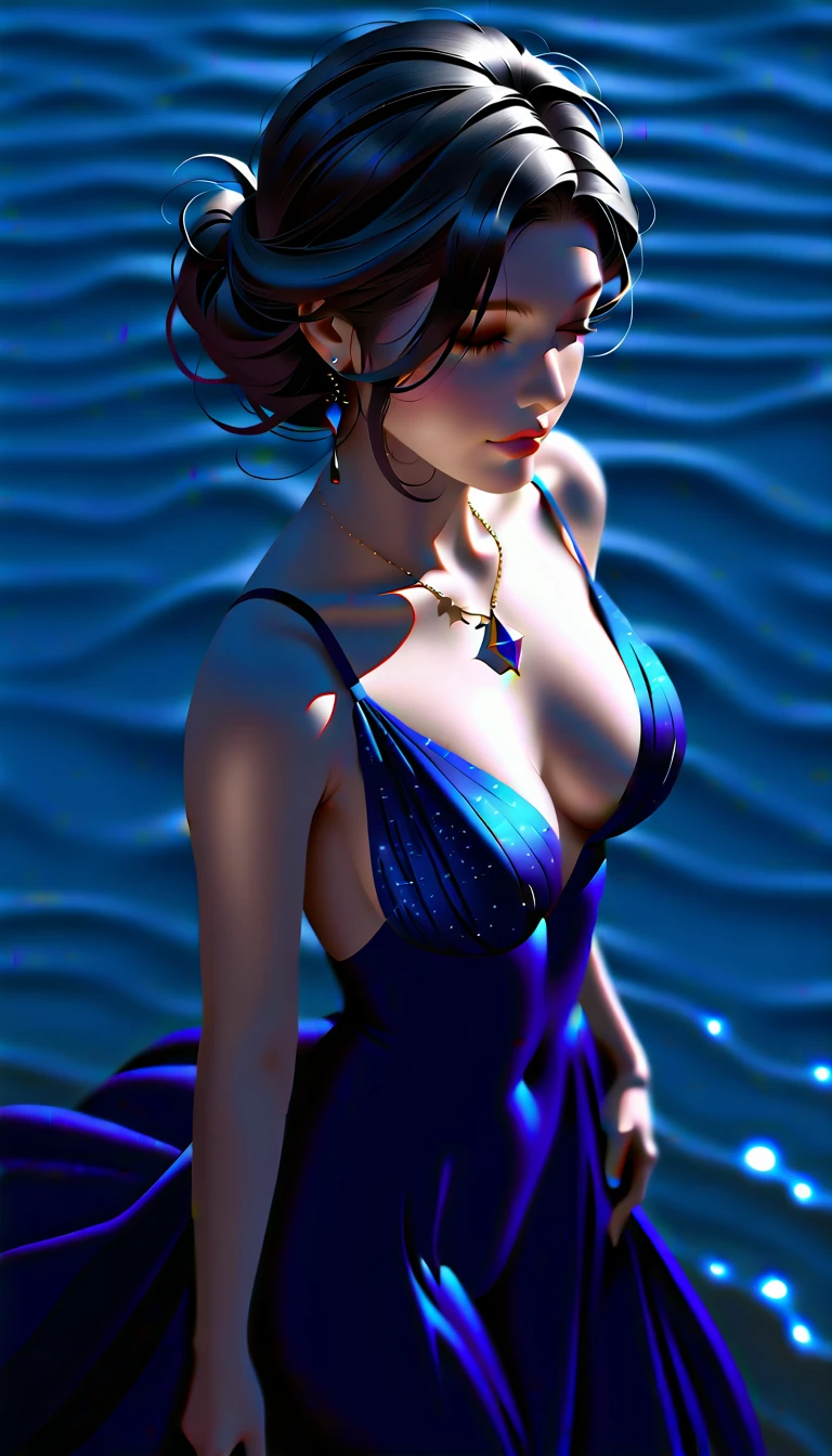 score_9, score_8_superior, score_7_superior, Masterpieces with up to 16K resolution,Highest quality,it is really amazing,Very detailed,Ultra-high resolution,Real,Realistic,Increased depth of field,Cinematic lighting,
sexy japanese milf,
Long black hair,(Ultra-detailed and beautiful faces:1.4),Translucent white skin,Very detailedな肌,
(Elegant resort dresses:1.2),
Artistic design,Beautiful and detailed pattern,Detailed fabric texture,
Gorgeous necklace,Earrings,
(Dark beach at night:1.6),(Dark sea surface:1.4),The coast before the storm,
delay々Continuing sandy beach,
(High angle:1.3),