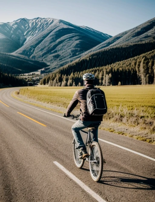 Man traveling on a bicycle, with travel bags