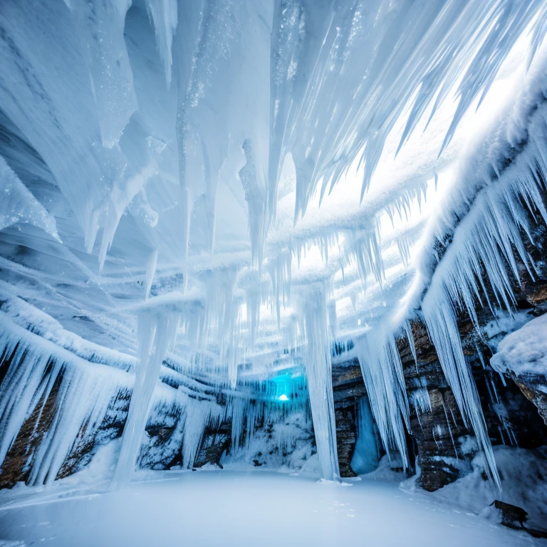 The interior of Frostbite Cavern is filled with intricate ice formations, including massive icicles that hang from the ceiling and beautiful, crystalline structures that refract light in mesmerizing patterns. The cavern walls are coated with frost, and the floors are often slick with ice, making navigation a challenge. Pockets of geothermal activity occasionally create small pools of warm water, which contrast sharply with the otherwise freezing environment.