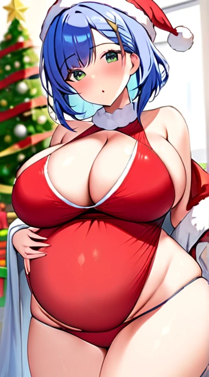 Santa,Swimwear,Big Breasts,Pregnant women,Pregnant belly,Super Breasts,Blue Hair,Bobcut