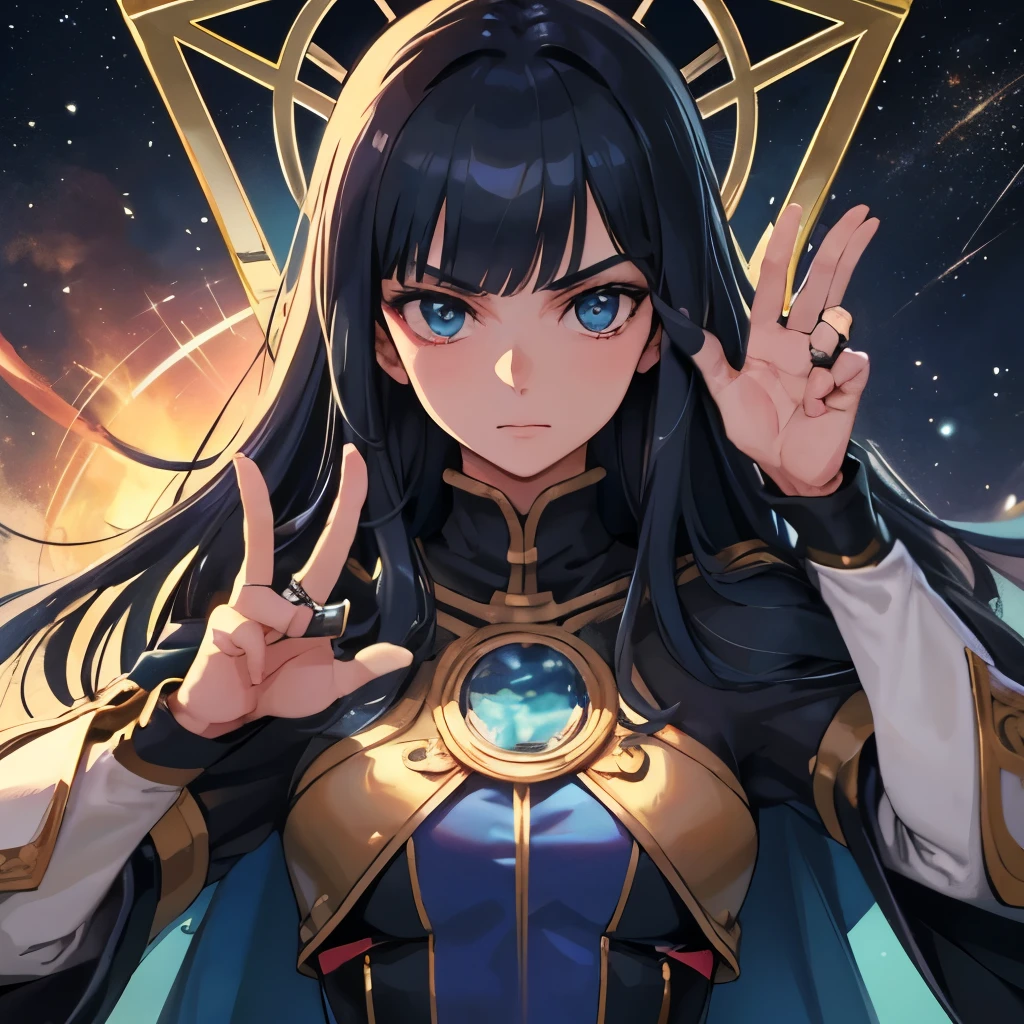 Tarot,Put your hands together,Vulcan Salute,Notice, Ring behind the head,finely_detailed, perfection_body, perfection_eye, perfection_face, perfection_refer to,