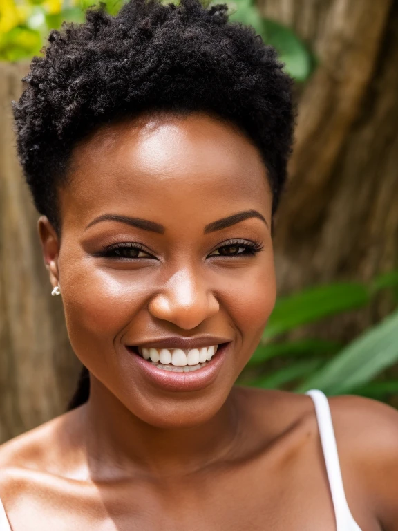 closed clothing, sweeter, shy, african woman, cute, seductive, Beautiful teeth, portrait, face only, sweaty, woman, female, outdoors, sunshine, pov, happy, realistic, BREAK