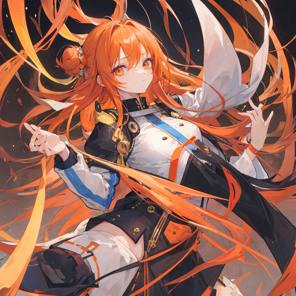 Long Hair、Orange Eyes、Orange Hair、Small breasts、Hair in a bun and down、uniform、JK