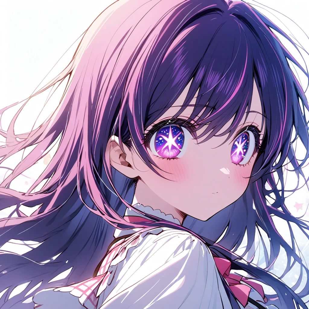 Soft lines、girl、Hoshino Ai、Idol、Upper Body、Long Hair、Stars in my eyes、White Background、front、look at me