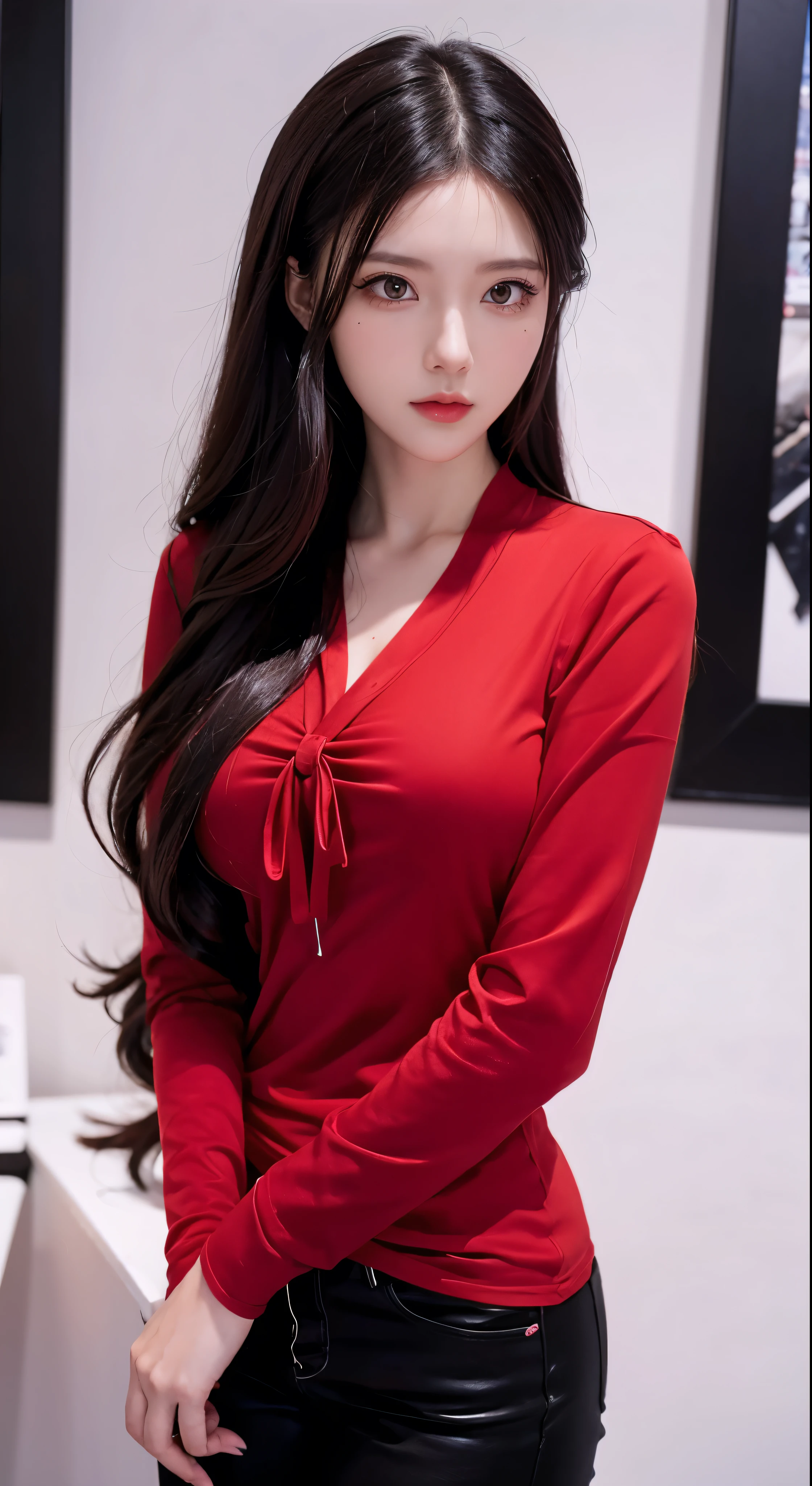 anime girl in red shirt and black tie posing for a picture, by Yang J, extremely detailed artgerm, rin tohsaka, artgerm jsc, artwork in the style of guweiz, beautiful digital artwork, artgerm. high detail, range murata and artgerm, style artgerm, ig model | artgerm