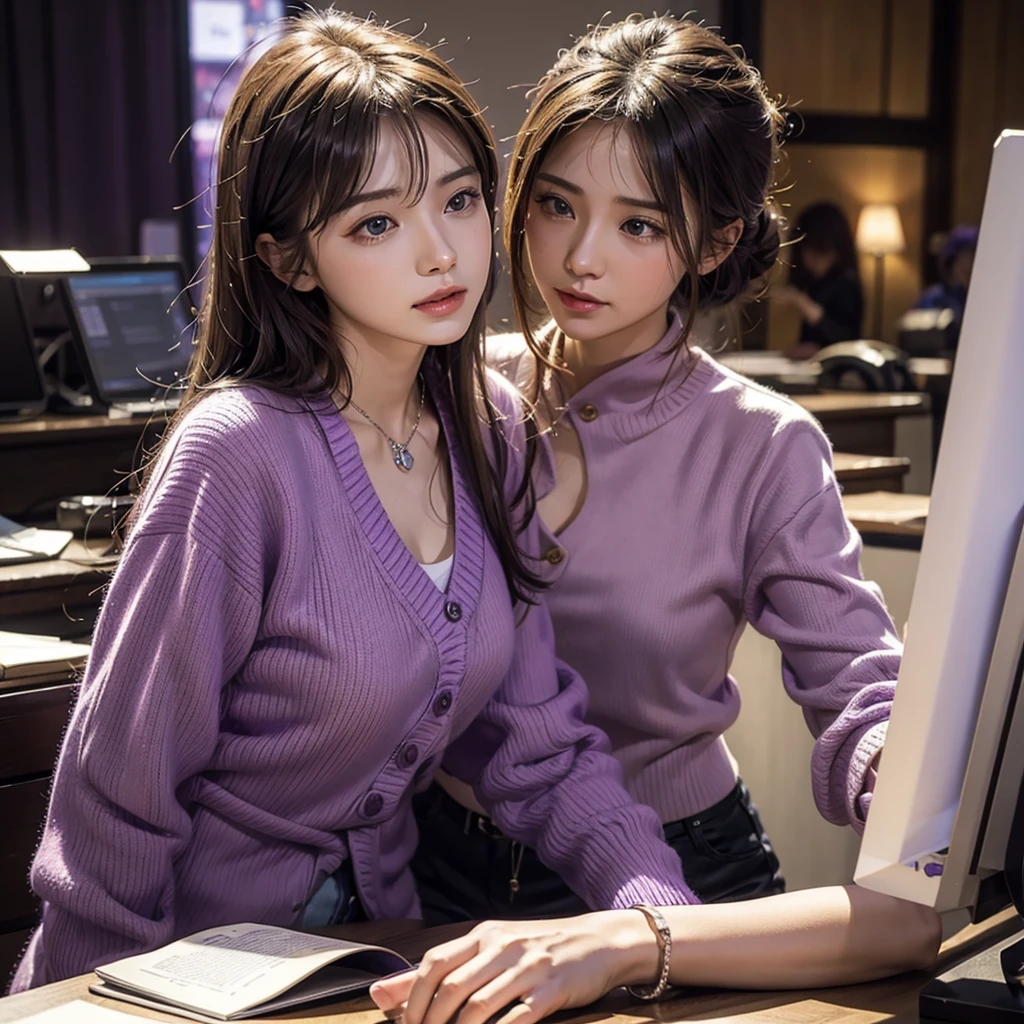 Imagine the MBTI Commander、Create a single, hard-working woman in purple.。