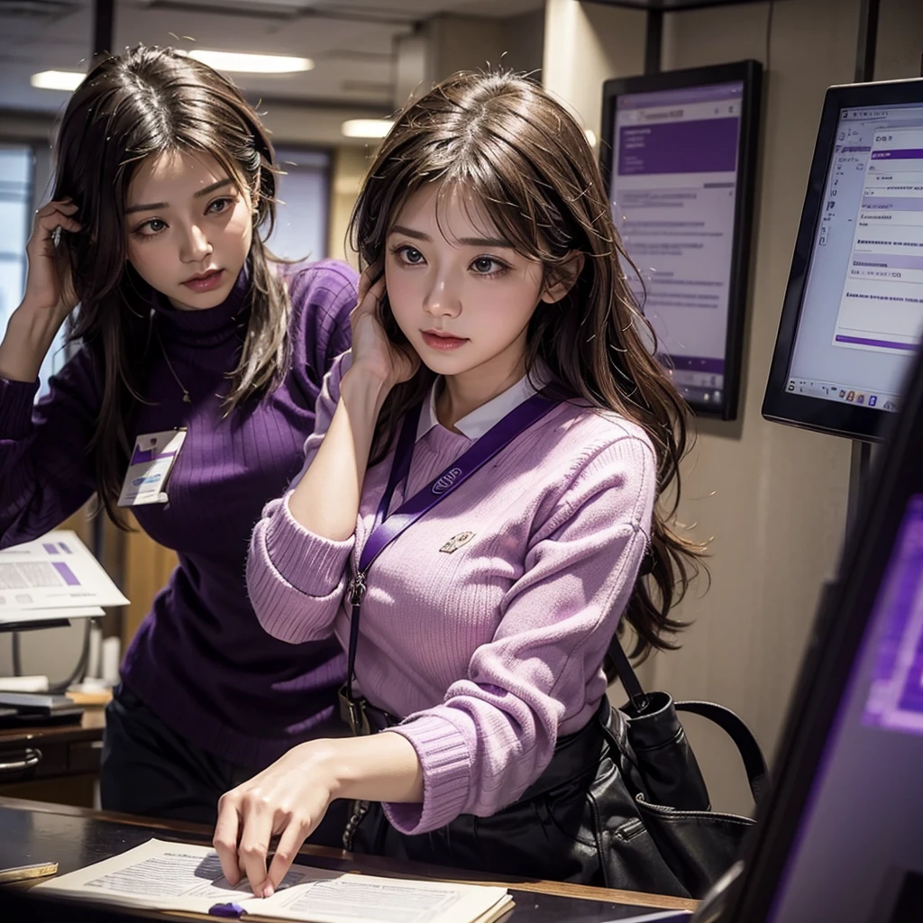 Imagine the MBTI Commander、Create a single, hard-working woman in purple.。