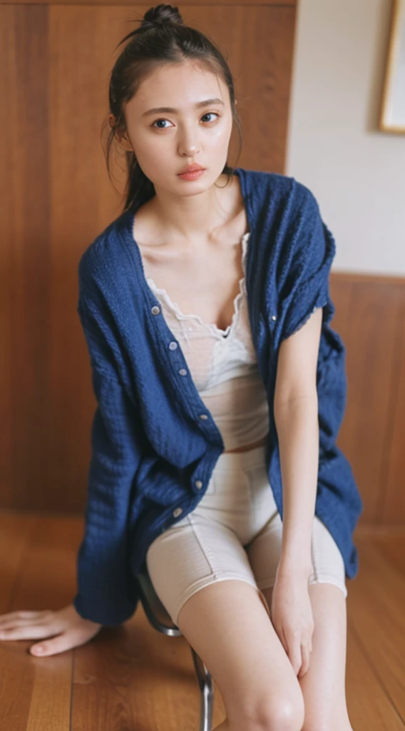 ((Highest quality, 8k, masterpiece: 1.3、Full Body Shot、Spread your legs、No pants、Very good、barefoot)), sharp: 1.2, Perfect Body Beauty: 1.4, Slim Abs: 1.2, ((Leaning forward: 1.2、Nipple erection:1.3)), (Open shirts are see-through: 1.6), Close your face: 1.5, (((Highly detailed face and skin texture, Beautiful Eyes, double eyelid))), Side view of the camera