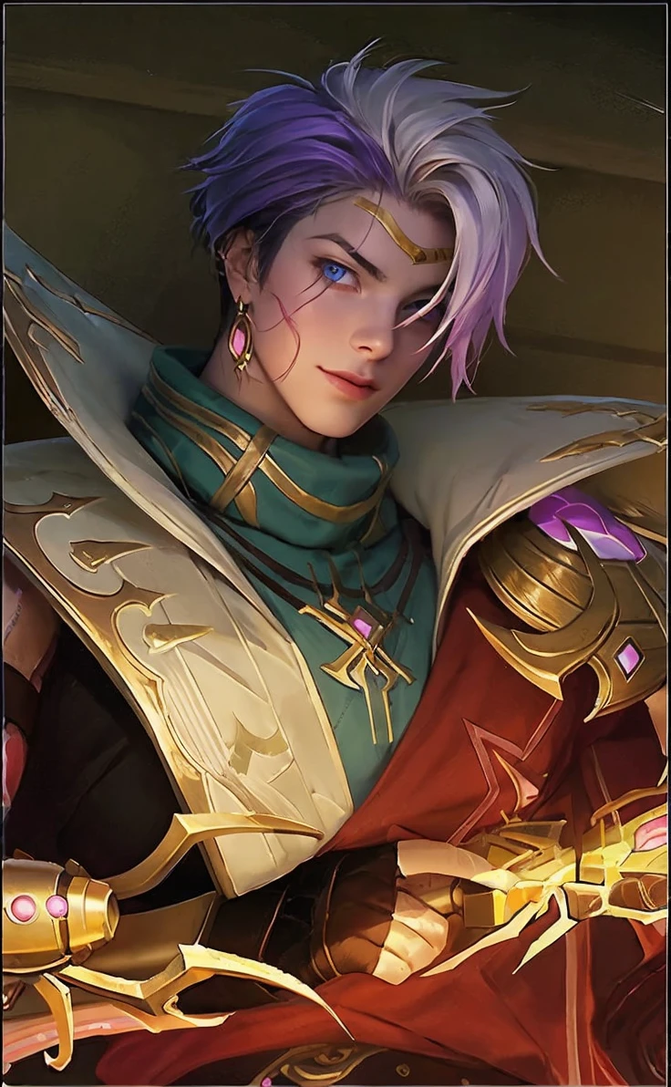 Best image quality, 4k, masterpiece, age male, white and tender skin, blonde floppy short hair, blue eyes, green and slightly mature, cute and soft, young, godly eyes, exquisite hair, look at the lens, face focus, smile, delicate facial features, front lighting, front light source, portraiture, face magnification, face close-up, above the shoulder, cute feeling, excellent posture to capture the sight, portrait painting effect, blue sky and white clouds, roses