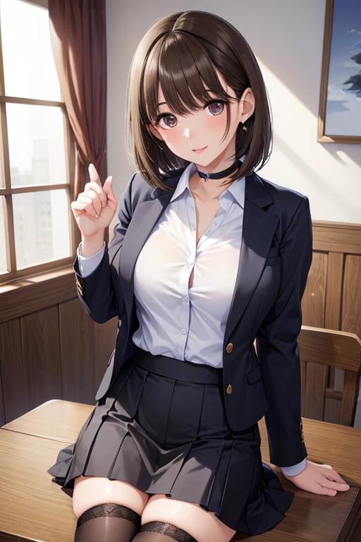 anegasaki nene、Shiny brown hair, short hair, (Beautiful brown eyes、Sparkling eyes, Fine grain)、smile、Ultra-detailed eyes、非常にDetailed face, Very detailedな目,



masterpiece, Highest quality, Highest quality, Beautiful and aesthetic:1.2), Very detailedな, Detailed clothing, Detailed clothing, Detailed face, 

High quality and ultra-realistic female images, Woman in office room, White wall, Grey table, plant, window, セクシーポーズのmasterpiece))), ((Highest quality)), ((Complex)), ((Surreal)), Stupid reply, Mature Woman, Mature Woman, perspective, Very detailed, shape, 
1 girl, (()), Perfect hands, Finger details, Beautiful and beautiful eyes, short hair, Brown eyes, chief executive officer（chief executive officer（chief executive officer（CEO）, (suit:1.2), Open Office Shirt, Tight Skirt, Black choker, Earrings, stockings, Detailed Background, Bedroom, Perfect Eyes, Captivating eyes, Looking at the audience, From below