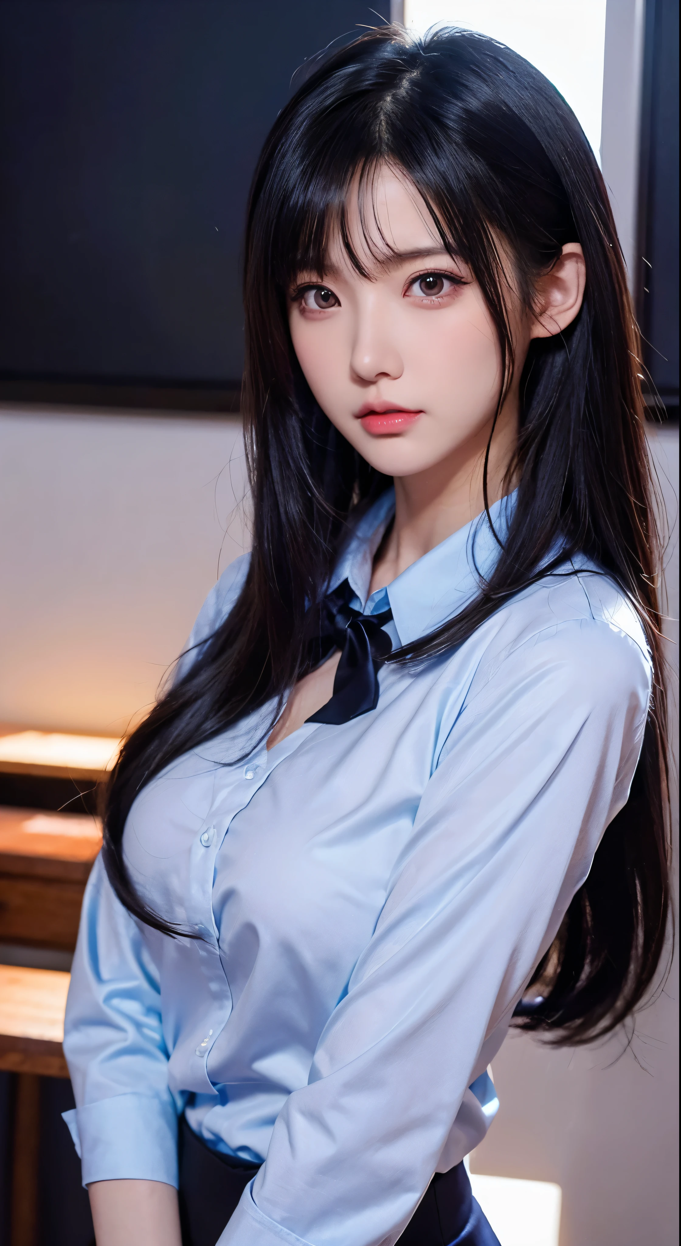 Anime girl in a blue shirt and black tie posing for a photo、Yang J、Very detailed artgerm、Tohsaka Rin、artgerm jsc、guweiz style artwork、Beautiful digital artwork、artgerm。High Detail、Rangemurata and Artgerm、Style artgerm、ig model|ArtJam