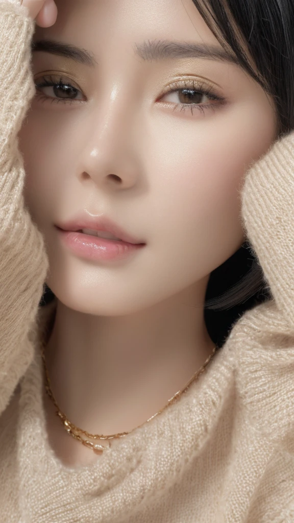 (masterpiece:1.3), (8k, photorealistic, RAW photo, best quality: 1.4), (1girl), beautiful face, (realistic face), (black hair, short hair:1.3), beautiful hairstyle, realistic eyes, beautiful detailed eyes, (realistic skin), beautiful skin, (sweater), absurdres, attractive, ultra high res, ultra realistic, highly detailed, golden ratio