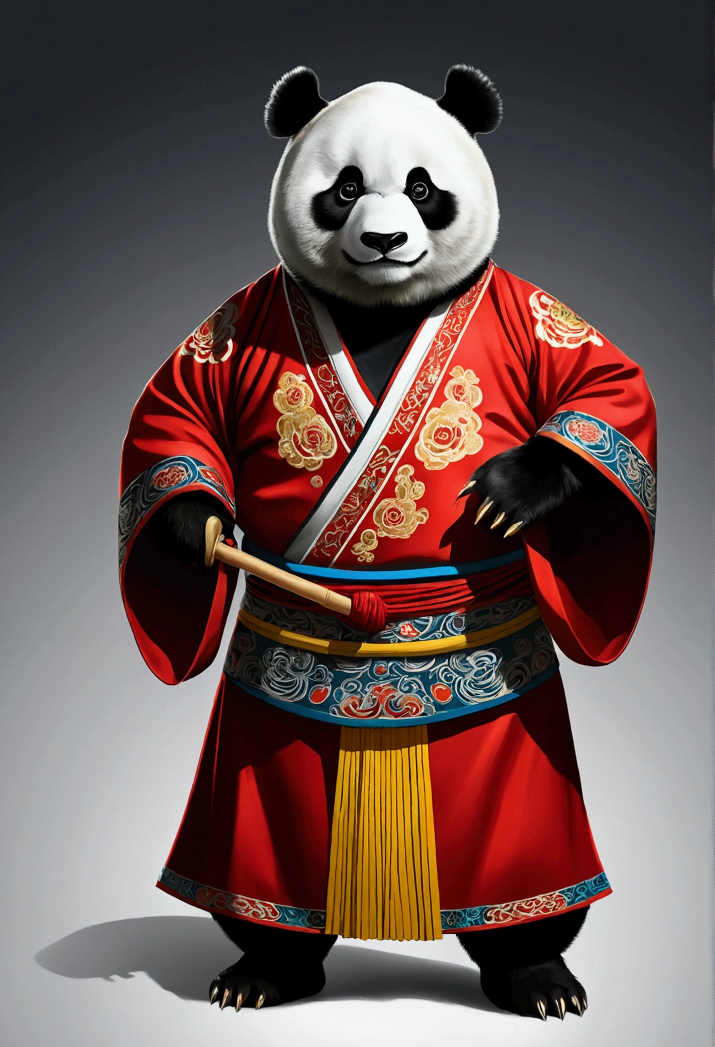 Panda in Sichuan opera costume, Standing, The expression would be,Vector Style, Sumo pose, Stunning style