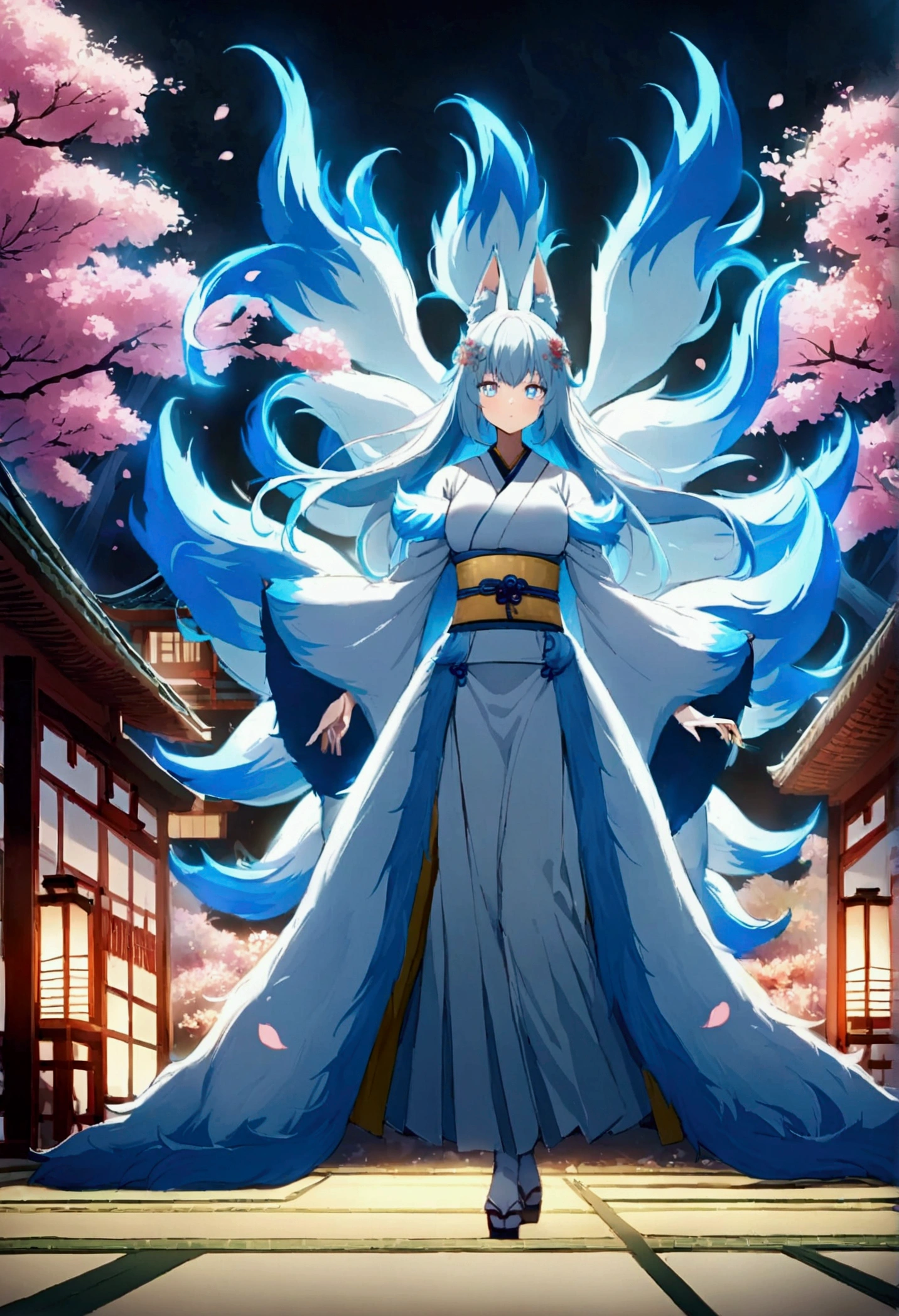 fox Light blue hair beast girl indigo fur fox beast girl fox Light blue hair beast girl indigo fur fox beast girl Wallpaper 4k,8k,highly detailled,,vivid colors,detailed kitsune with 9 tails,traditional Japanese artwork,tatami floor,beautiful cherry blossoms,floating lanterns,dark silhouette of a pagoda,subtle moonlight,dense forest,ethereal atmosphere,dappled sunlight,whimsical spirit,serene expression,elaborate kimono and obi,delicate hand-painted details,luminous eyes Anime Style fox blue White-faced golden-haired nine-tailed fox Coat blue fox Light blue hair beast girl indigo fur fox beast girl Anime Style fox blue White-faced golden-haired nine-tailed fox Coat blue mysterious background Blue Flame girl have a ball of light fox Light blue hair beast girl indigo fur fox beast girl mysterious background Blue Flame girl have a ball of light Anime Style fox blue White-faced golden-haired nine-tailed fox Coat blue mysterious background Blue Flame girl have a ball of light