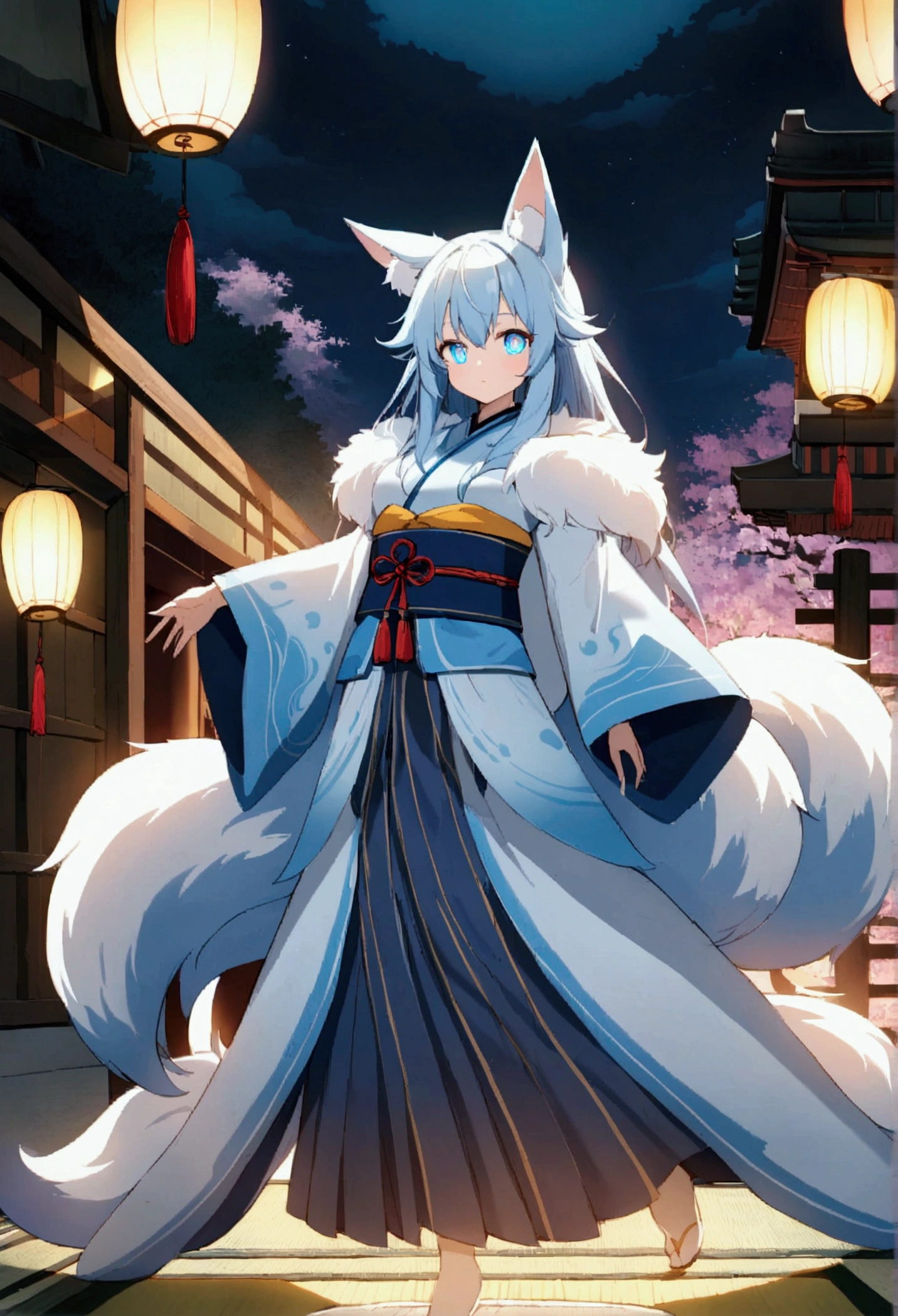 fox Light blue hair beast girl indigo fur fox beast girl fox Light blue hair beast girl indigo fur fox beast girl Wallpaper 4k,8k,highly detailled,,vivid colors,detailed kitsune with 9 tails,traditional Japanese artwork,tatami floor,beautiful cherry blossoms,floating lanterns,dark silhouette of a pagoda,subtle moonlight,dense forest,ethereal atmosphere,dappled sunlight,whimsical spirit,serene expression,elaborate kimono and obi,delicate hand-painted details,luminous eyes Anime Style fox blue White-faced golden-haired nine-tailed fox Coat blue fox Light blue hair beast girl indigo fur fox beast girl Anime Style fox blue White-faced golden-haired nine-tailed fox Coat blue mysterious background Blue Flame girl have a ball of light fox Light blue hair beast girl indigo fur fox beast girl mysterious background Blue Flame girl have a ball of light Anime Style fox blue White-faced golden-haired nine-tailed fox Coat blue mysterious background Blue Flame girl have a ball of light