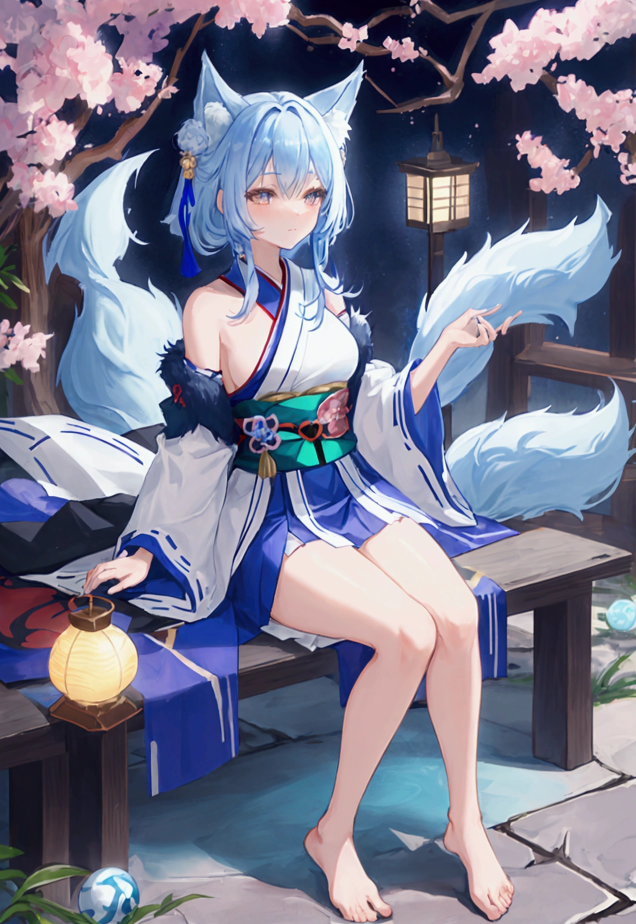 Yellow and light blue two-tone hair, purple eyes, Oriental-style clothes, Breasted women, E Cup, Balaur, Yandere expression