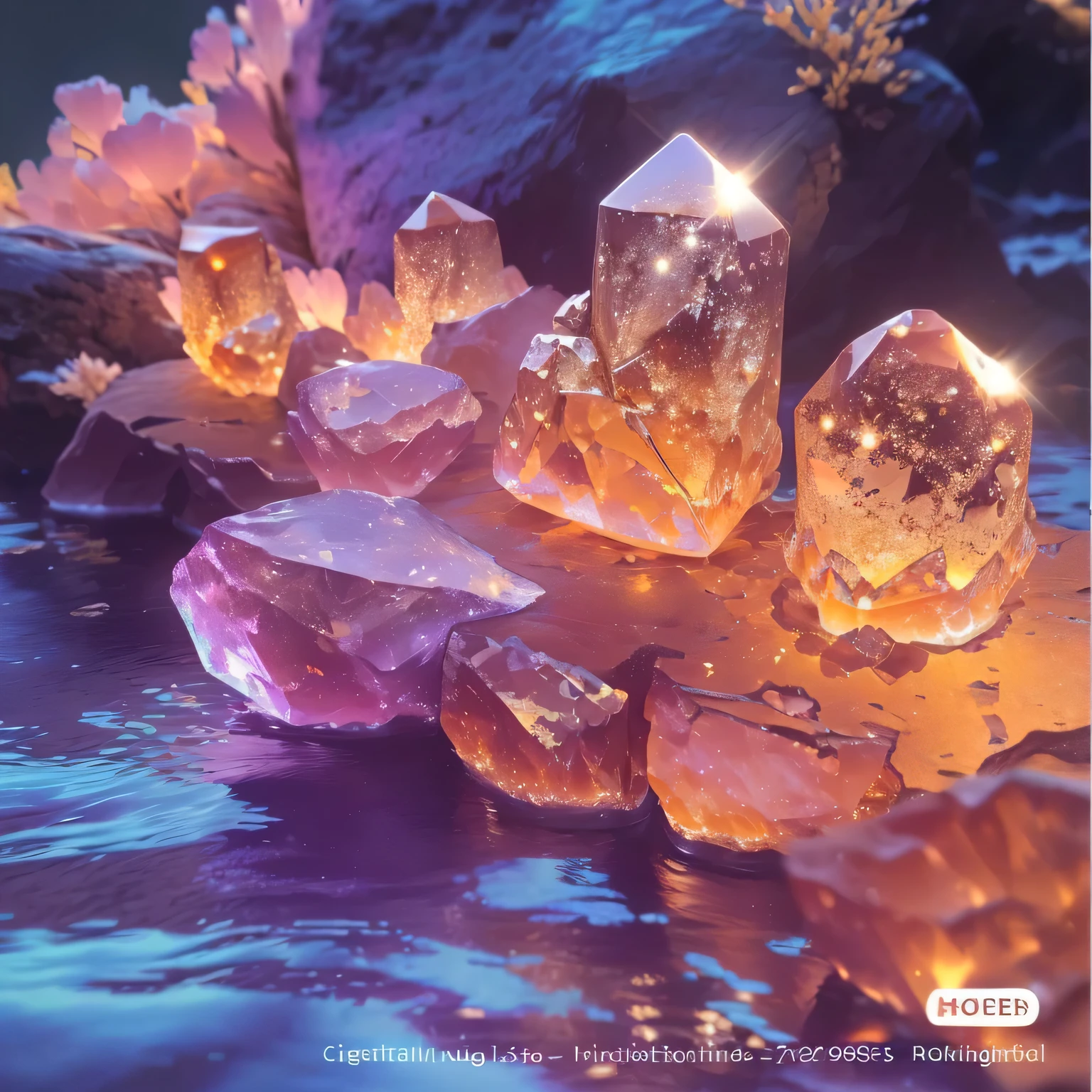 a close up of a bunch of cristaux on a rock, cristaux enlight the scene, magical cristaux, beautiful cristaux, floating cristaux, glowing cristaux on the ground, glowing cristaux, cristaux, shining cristaux, cristallisé, cosmic cristaux, lumières en cristal, matériau cristallin, sparkling cristaux, made of cristaux, underwater cristaux, cristal brillant sur un rocher, améthyste opale citrine