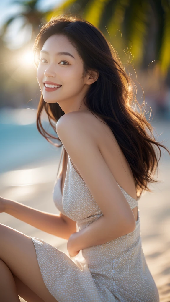 top-quality。8K-Picture。Ultra-high pixel。Evening sea background。girl with。Although there is no sex appeal、Super neat and clean woman。hair is long、A dark-haired。The style is outstanding(((huge-breasted:1.8)))。Close up in black bikini。The overall finish is very finely drawn..........。Black hair dyed in the sunset、Sticky skin。Seductive woman lying on summer bed。Black hair and chest、Perfect expression of glutinous skin.。Harmony at the end of summer。Smile slightly。The length of the neck that is said to look good in a kimono。Clear throat。