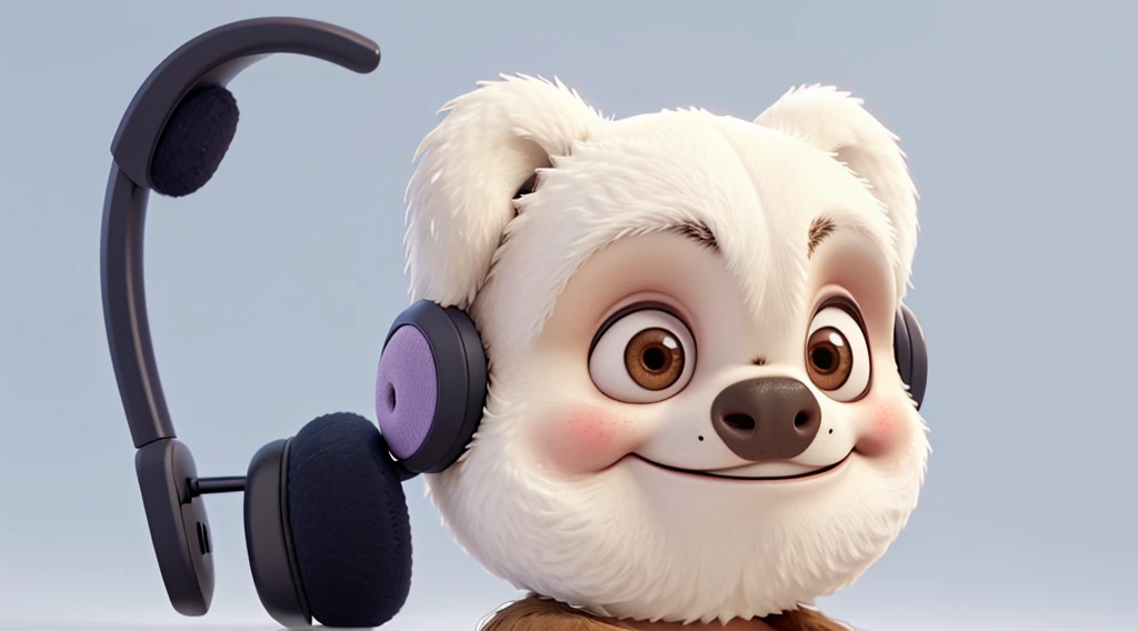Sloth wearing a wireless earmuff headset,if only「front」Close-up of the head , No text, No equipment, Solid background(White without gradient)