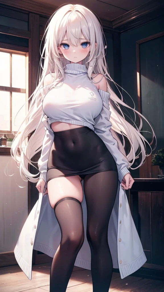 girl:1.3), Solitary, __body parts__ Delicate and realistic skin, Pale skin, Large target, Official Art, Unity 16K Wallpaper, Ultra Detailed, beauty, masterpiece, best quality, Awesome atmosphere, Calming color palette, A calm mood, Soft shadows, , charm,((Larger breasts)),,((Black leggings)),sweater,blush,liquid,cute,Sportswear,Colorful,Short skirt