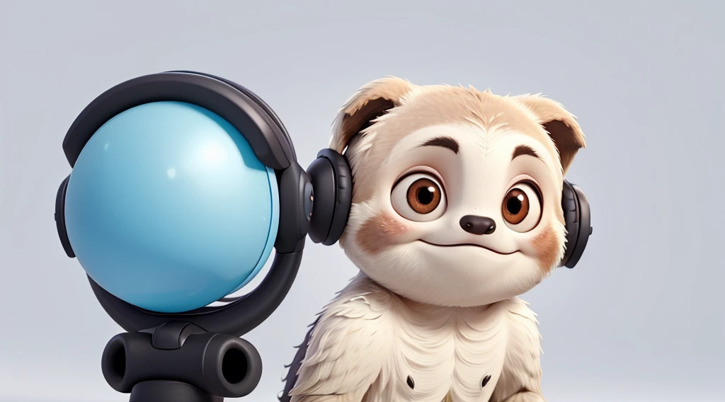 Sloth wearing a wireless full-face headset,if only「front」Close-up of the head , No text, No equipment, Solid background(White without gradient)