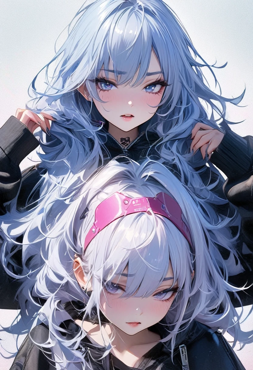 Young girls top quality、Top image quality、Masterpiece light blue shiny hair long hair , Spiky hair, Messy hair cyberpunk
