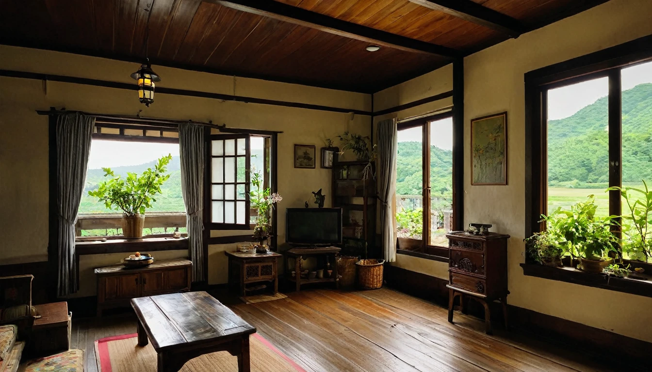 Midsummer evening、Living room of an old house