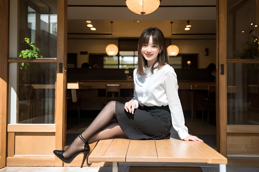 (Highest quality, masterpiece, Realistic, Very detailed, Ultra-high resolution, to be born:1.3), (Three Girls:1.5), beautiful, Japanese,, Age 27, restaurant, (Close Bonds, 、Random Color), (smile), (bangs), high waist, necklace, (office, indoor, Glass Room), (Long legs, High heels, whole body:1.2), (Center of chest:1.3), (crowd)、(Sitting cross-legged:1.1)、