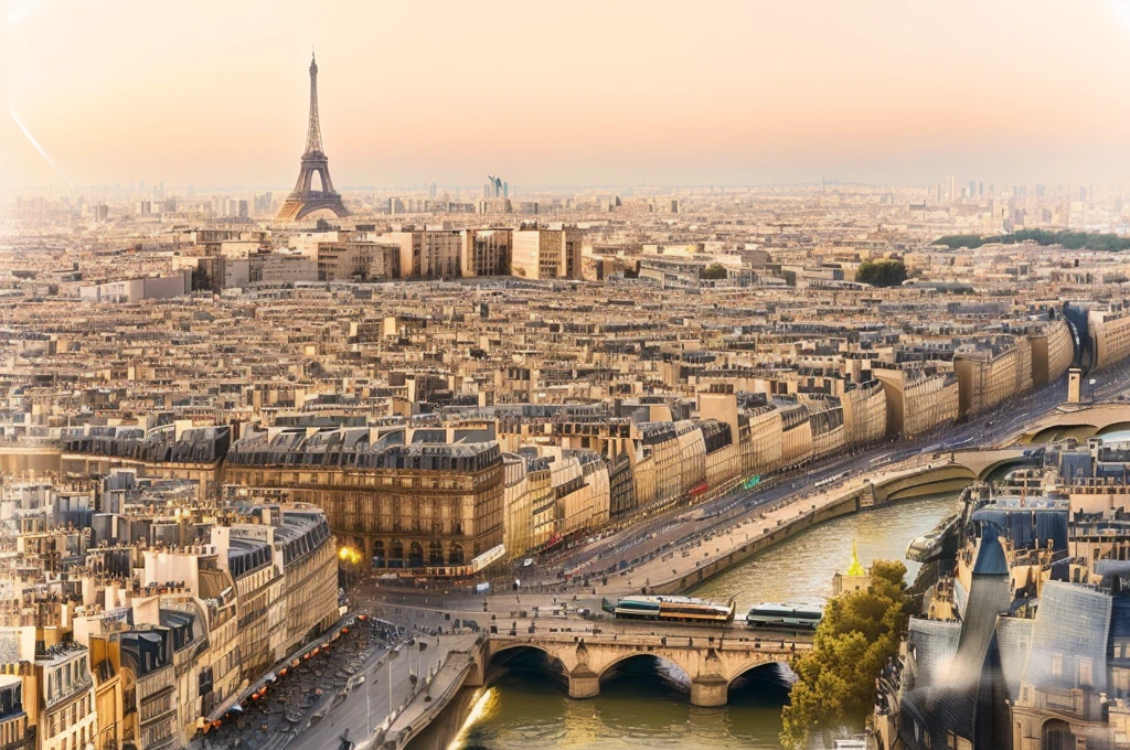 Arafat (araffe) Overlooking a city with a bridge and a river, the city of Paris, Paris city, Paris, in the foreground Paris, triping in France, Paris background, France, Beautiful high resolution, beautiful cityscape, shutter, in Paris, beautiful city, Parisian buildings, eiffel tower in the middle, bokeh Paris in background, Outdoor European city view, trip