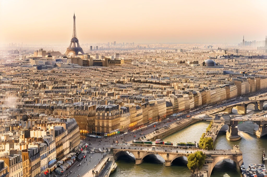 Arafat (araffe) Overlooking a city with a bridge and a river, the city of Paris, Paris city, Paris, in the foreground Paris, triping in France, Paris background, France, Beautiful high resolution, beautiful cityscape, shutter, in Paris, beautiful city, Parisian buildings, eiffel tower in the middle, bokeh Paris in background, Outdoor European city view, trip