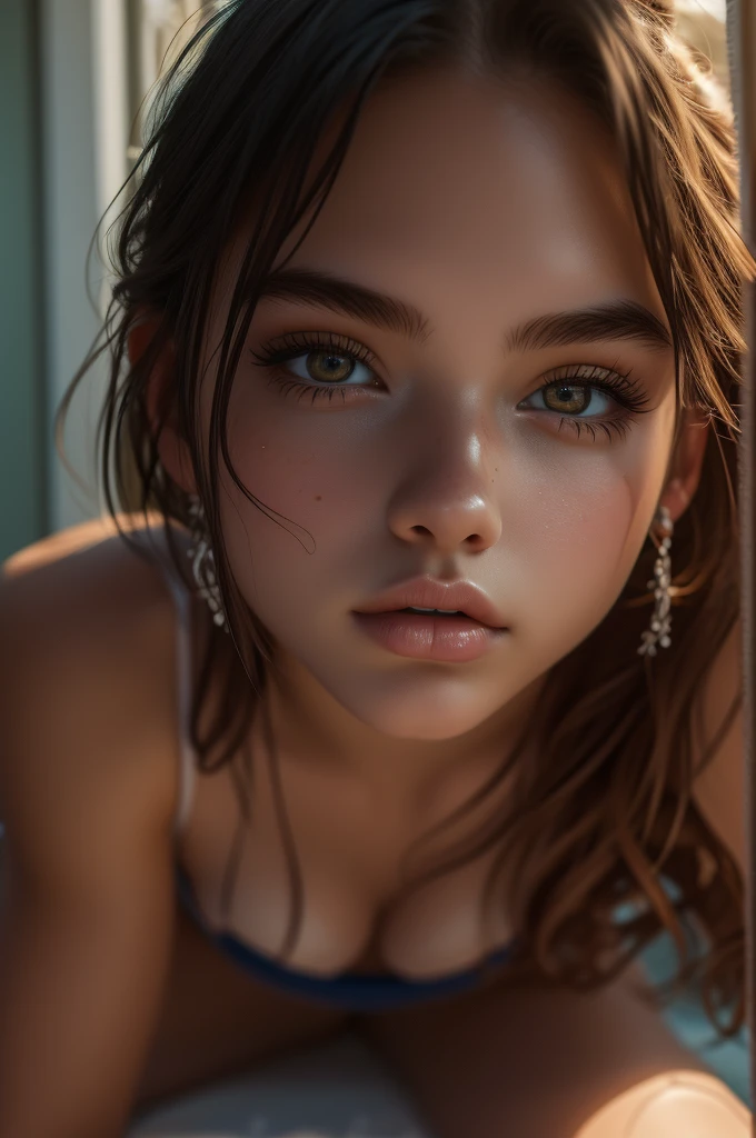  Bella Ramsey, ultra detailed face, ultra detailed eyes, legs, lace bikini, (((masterpiece)))