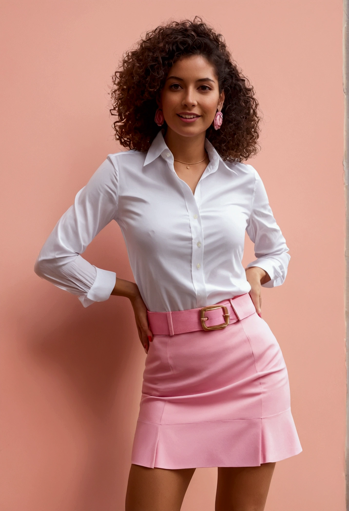 araffed woman in a Falda rosa and a white shirt, pink tight mini falda, pink mini falda, Falda rosa, mini falda, beautiful falda corta, falda corta, usando falda, Mini falda, mini falda, short mini falda, pencil mini falda, wearing honey - themed mini falda, parece realista, cintura - tiro, Lechuguilla