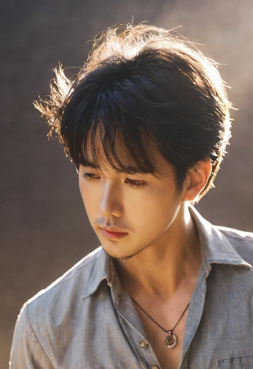 Cowboy,Sunlight,Close your eyes,Head up,Tilt your face,(Close your eyes微笑),Side profile,Backlight