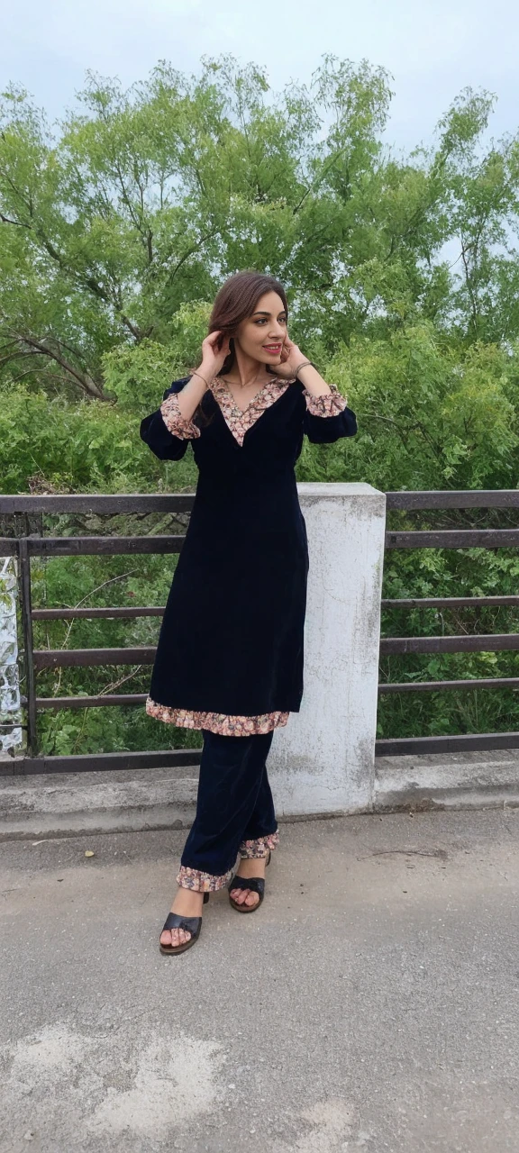 Noura, 1girl, solo, ((Qatari woman)), consistent face and body, ((MILF)), ((30 years old)), (mature), ((slim)), ((Qatari face)), (Qatari nose), (Qatari lips), ((cranky hair)), upper body and upper legs, (background: city flower field at sunset), BREAK, (wearing light-pink printed Flare Dress), smirking, teasing