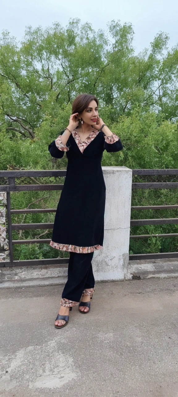 Noura, 1girl, solo, ((Qatari woman)), consistent face and body, ((MILF)), ((30 years old)), (mature), ((slim)), ((Qatari face)), (Qatari nose), (Qatari lips), ((cranky hair)), upper body and upper legs, (background: city flower field at sunset), BREAK, (wearing light-pink printed Flare Dress), smirking, teasing
