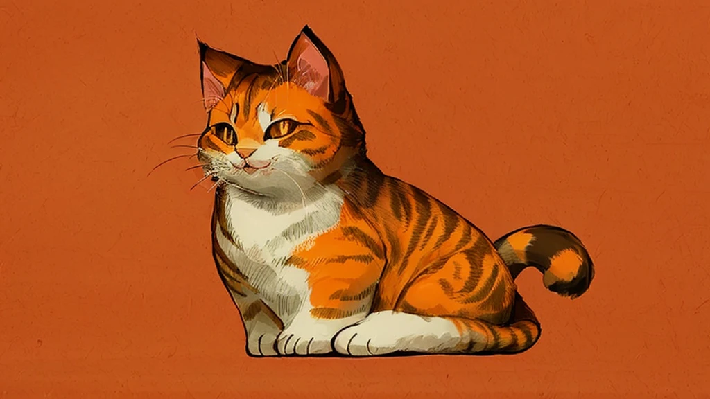 A Q version kitten，Lovely，An orange cat，Pure white background，Hand drawn illustrations，Flat style illustration，Contextureless，Super cute