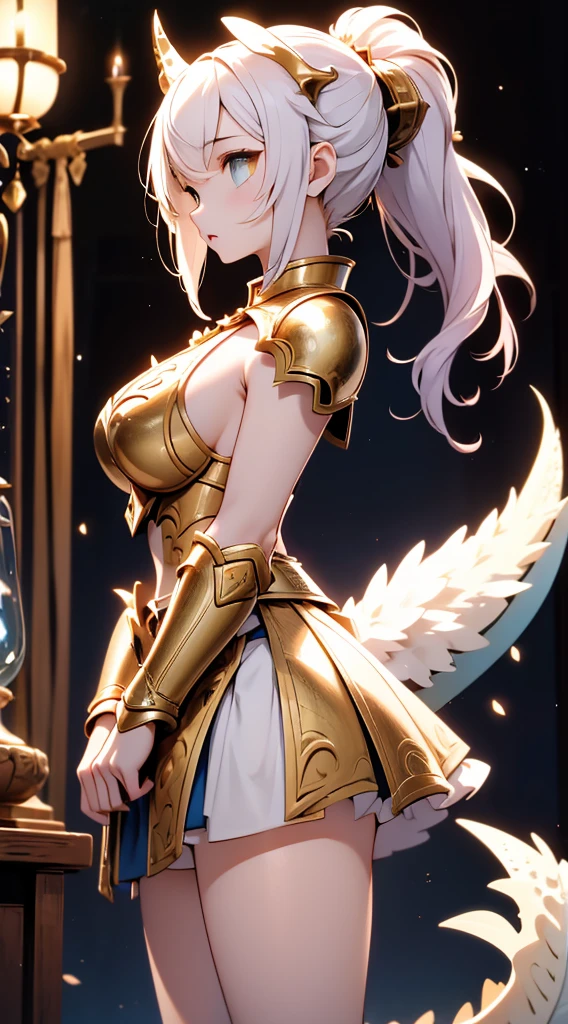 Dragon Girl，knight女孩，穿着knight铠甲的女孩，Breastplate，Skirt Armor，Arm Guard，Leggings，Bare thighs，丝绸Knee socks，Knee socks，White hair，Long hair，Single ponytail hairstyle，Dragon Horn女孩，Dragon Wings，Girl with wings，Dragon Horn，horn，巨Dragon Wings，White Wings，Dragon Tail，巨Dragon Tail，Long Tail，thick tail，Fat Tail，Smooth tail，White Tail，Scales，Scales衣服，knight，knight girl，Close-up above the waist，Upper body close-up，mature body，Big breasts，Big breasts，Wide crotch，Royal sister，big sister