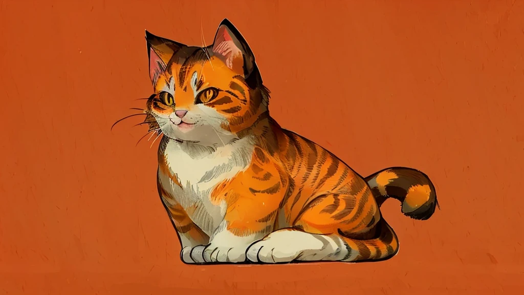 A Q version kitten,Lovely,An orange cat,Pure white background,Hand drawn illustrations,Flat style illustration,Contextureless,Super cute,Black pupil