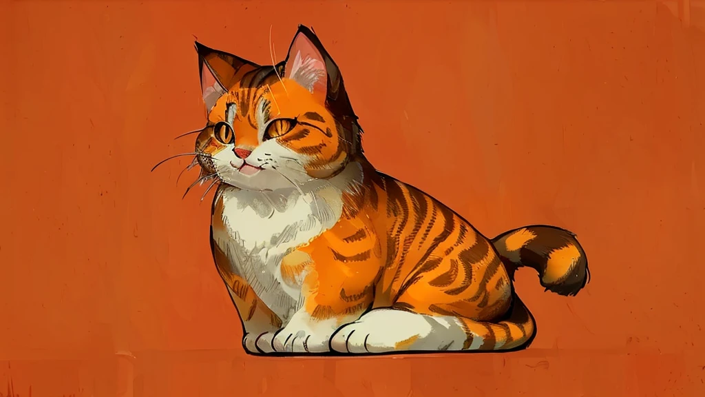 A Q version kitten,Lovely,An orange cat,Pure white background,Hand drawn illustrations,Flat style illustration,Contextureless,Super cute,Black pupil,Smile
