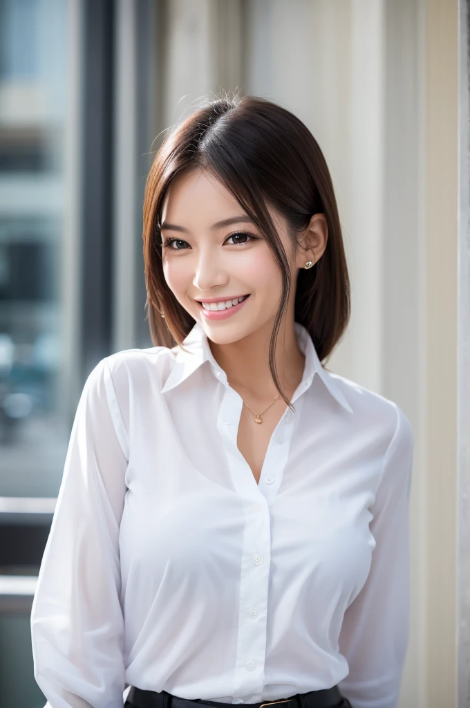 Career woman, beautiful woman, smile, white shirt