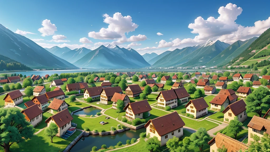 Beautiful scene of ancient Swiss village. Aerial view, Photorealistic photos, High definition.
