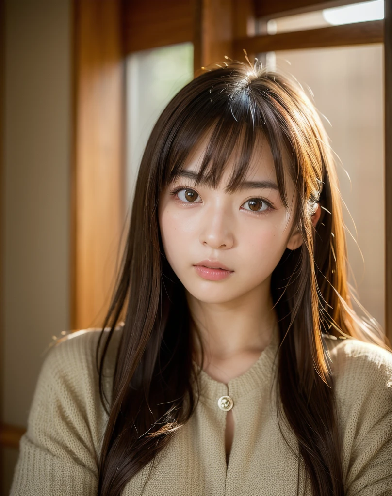 Highest quality, Face Focus, Soft Light, Ultra-high resolution, (Realistic:1.4), RAW Photos,
1 Japanese girl, alone, cute, (pupil, Light in your eyes),  Beautiful face in every detail, (Small box),(High resolution detail of human skin texture),
(Long Hair),
indoor,
Damask Shirt Dress,
(Portraiture)

Character portrait, 